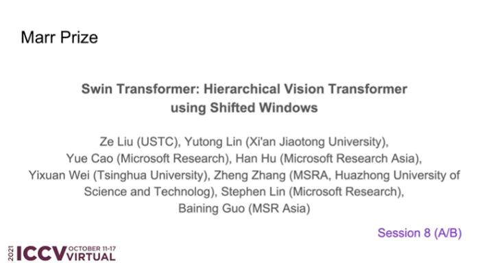 中國學者拿下“半壁江山”！ICCV 2021開幕，Swin Transformer摘得馬爾獎