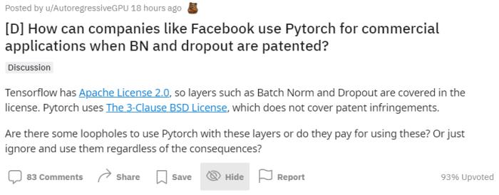 谷歌接二連三申請AI專利，Pytorch該不該想想侵權的事兒？ | reddit熱帖