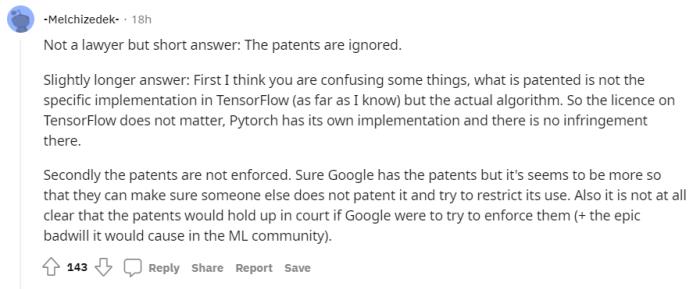 谷歌接二連三申請AI專利，Pytorch該不該想想侵權的事兒？ | reddit熱帖