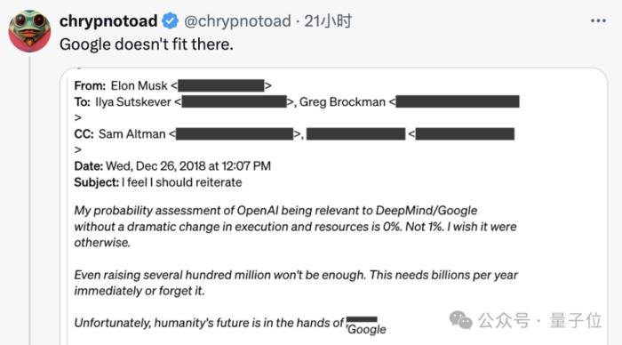 馬斯克Ilya私密郵件被Claude破譯，OpenAI打碼信息公開，谷歌很受傷