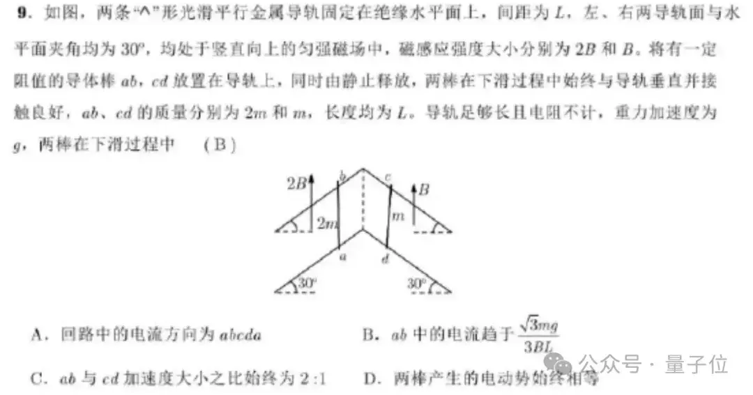 國產AI大戰高考物理,第1題全對,第2題開始放飛