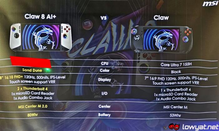 微星Claw 8 AI+掌機規格曝光：屏幕更大、雙雷電4接口
