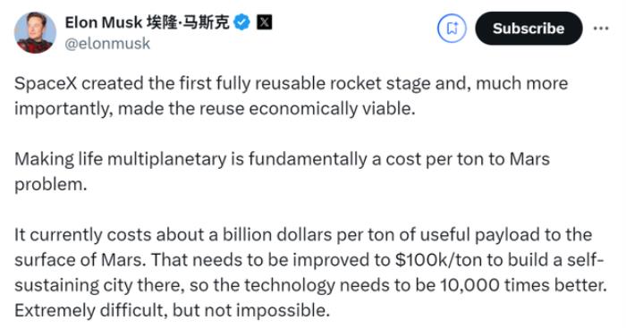 馬斯克明確時(shí)間表:2年星艦起飛,4年載人飛行,20年殖民地
