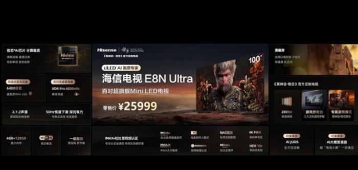 普及100寸 打造畫質(zhì)新標(biāo)桿！海信發(fā)布新一代AI電視：原生4K 144Hz高刷屏加持