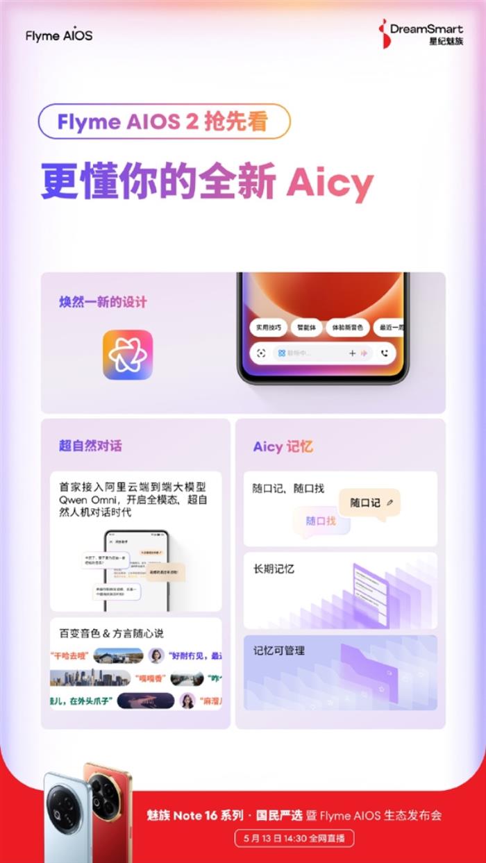 魅族全新Flyme AIOS 2來了：首家接入阿里云端到端大模型Qwen Omni