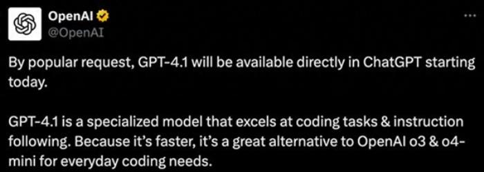 ChatGPT重磅升級GPT-4.1：編程專家模型登場